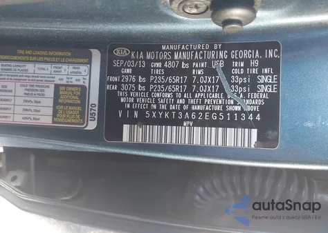 2014 Kia Sorento Lx from USA, damaged, VIN 5XYKT3A62EG511344